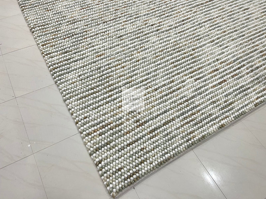 Pebbles Olive Multi Colour Hand-Woven Wool Rug