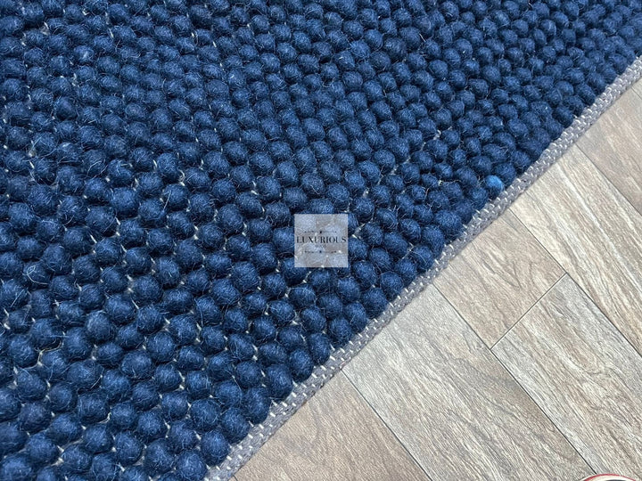 Pebbles Pure Navy Wool Hand Woven Rug custom