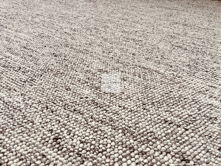 Pebbles Grey Ivory Brown Hand Woven Wool and Cotton Blend Rug