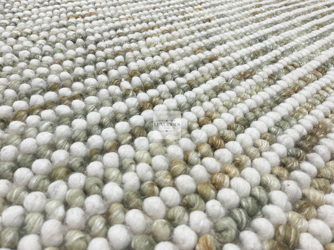 Pebbles Olive Multi Colour Hand-Woven Wool Rug