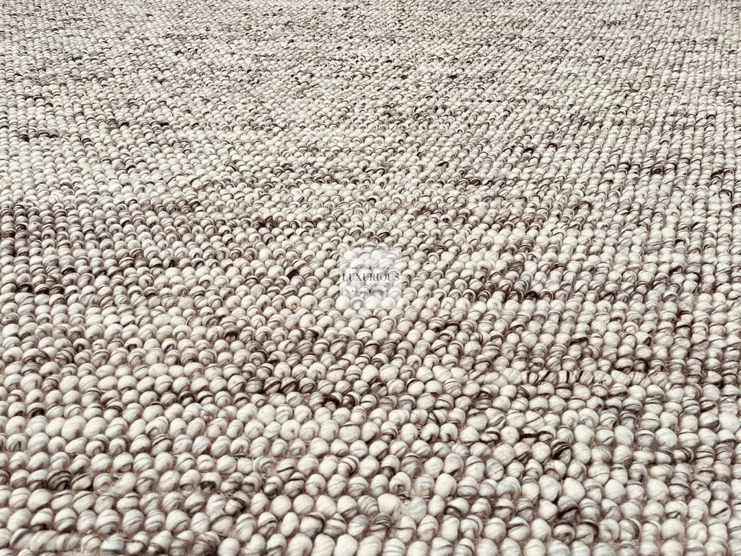 Pebbles Grey Ivory Brown Hand Woven Wool and Cotton Blend Rug