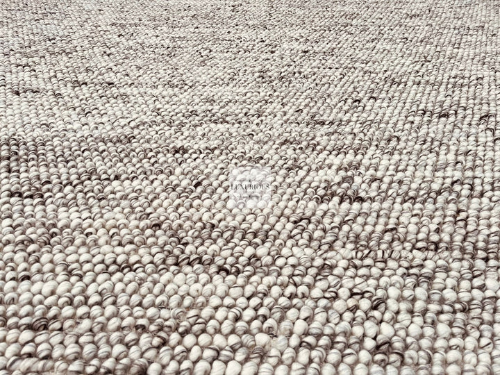 Pebbles Grey Ivory Brown Hand Woven Wool and Cotton Blend Rug