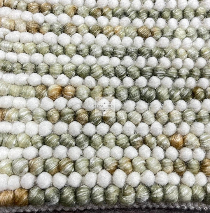 Pebbles Olive Multi Colour Hand-Woven Wool Rug