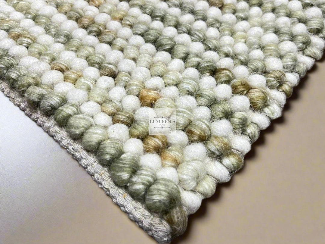 Pebbles Olive Multi Colour Hand-Woven Wool Rug
