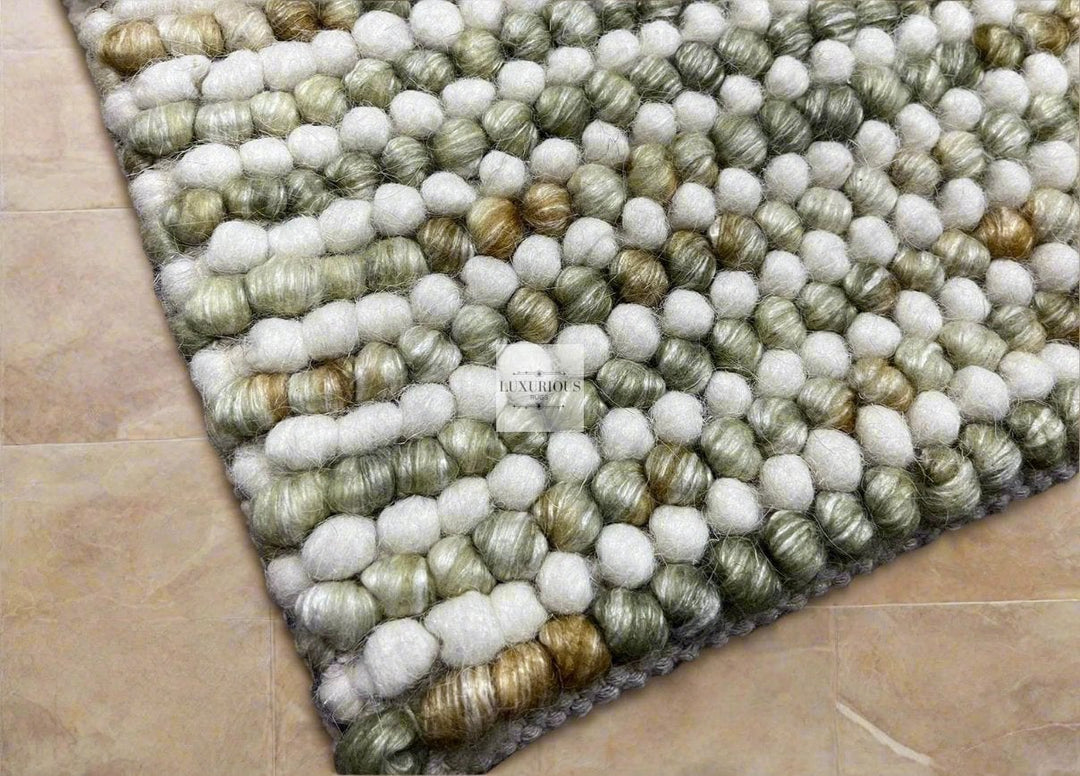 Pebbles Olive Multi Colour Hand-Woven Wool Rug