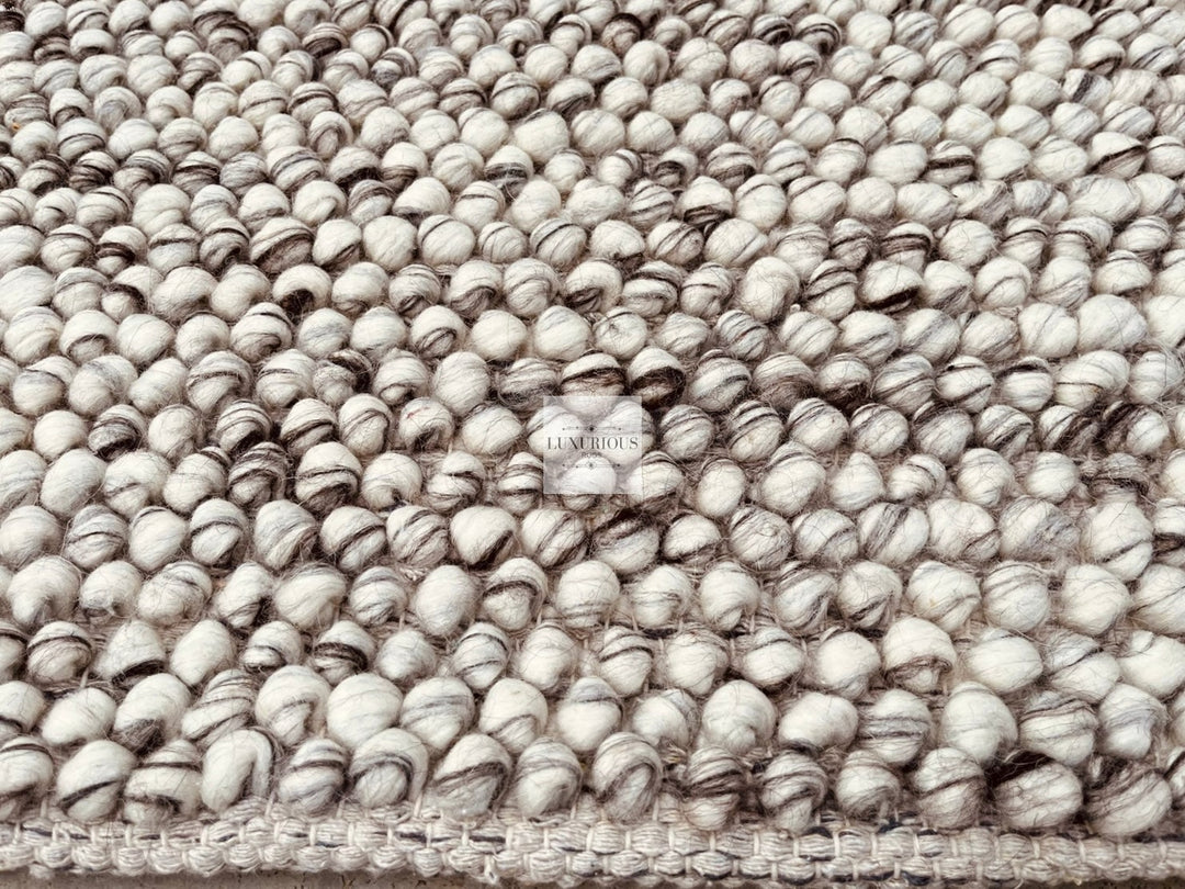 Pebbles Grey Ivory Brown Hand Woven Wool and Cotton Blend Rug