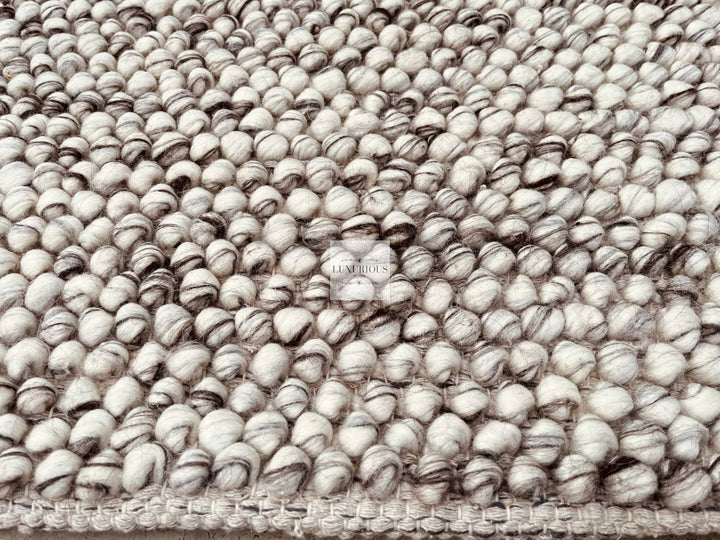 Pebbles Grey Ivory Brown Hand Woven Wool and Cotton Blend Rug