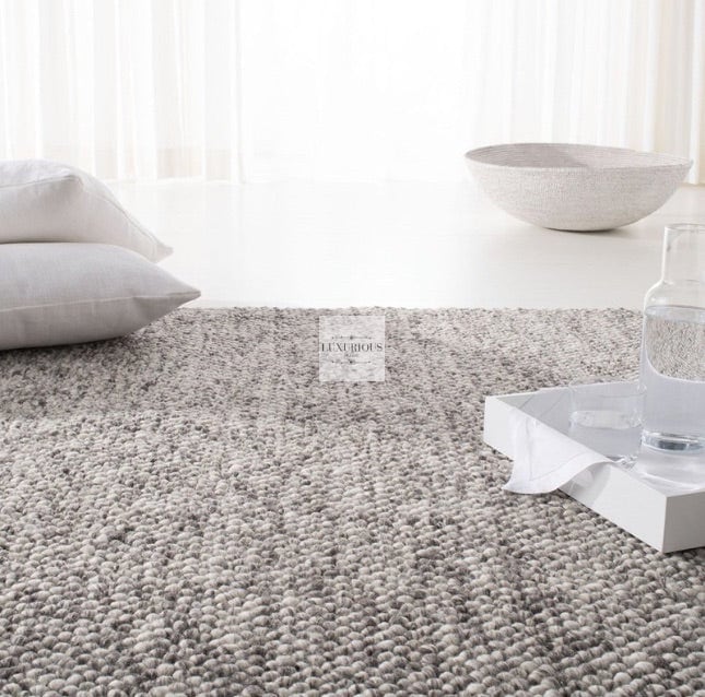 Pebbles Grey Ivory Brown Hand Woven Wool and Cotton Blend Rug