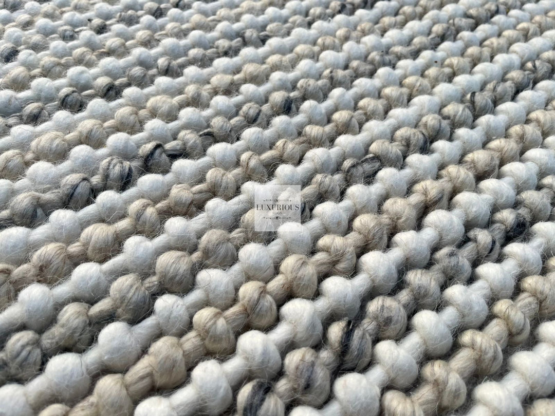 Pebbles Weave Linen Light Grey White Multi Hand Woven Wool and Cotton Blend Rug custom