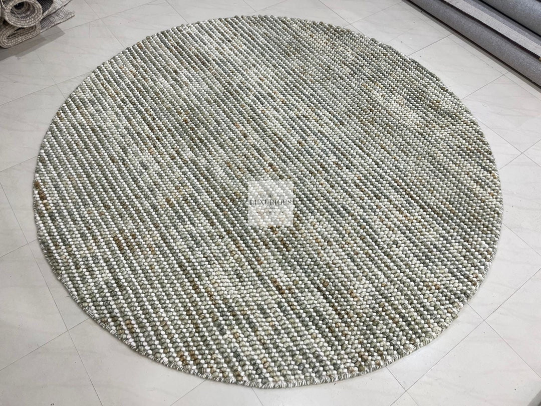 Pebbles Olive Multi Colour Hand-Woven Wool Rug