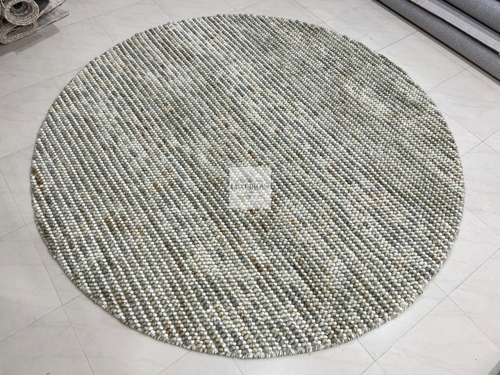 Pebbles Olive Multi Colour Hand-Woven Wool Rug