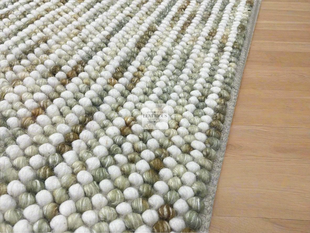 Pebbles Olive Multi Colour Hand-Woven Wool Rug