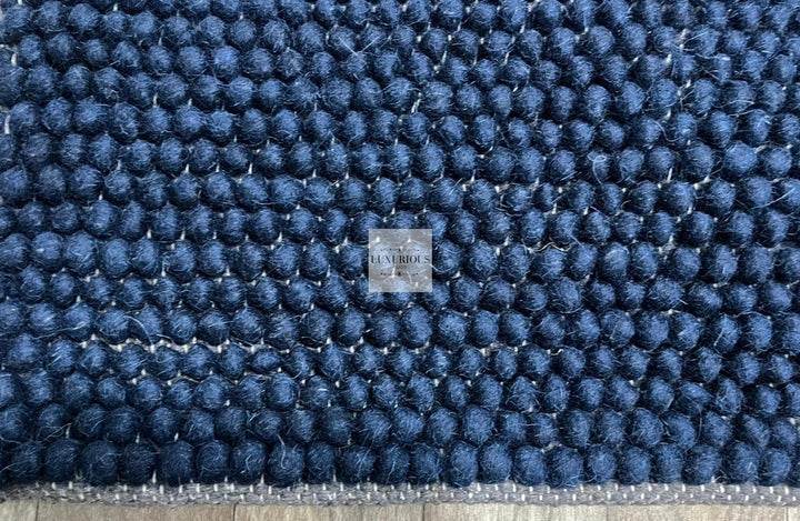 Pebbles Pure Navy Wool Hand Woven Rug custom