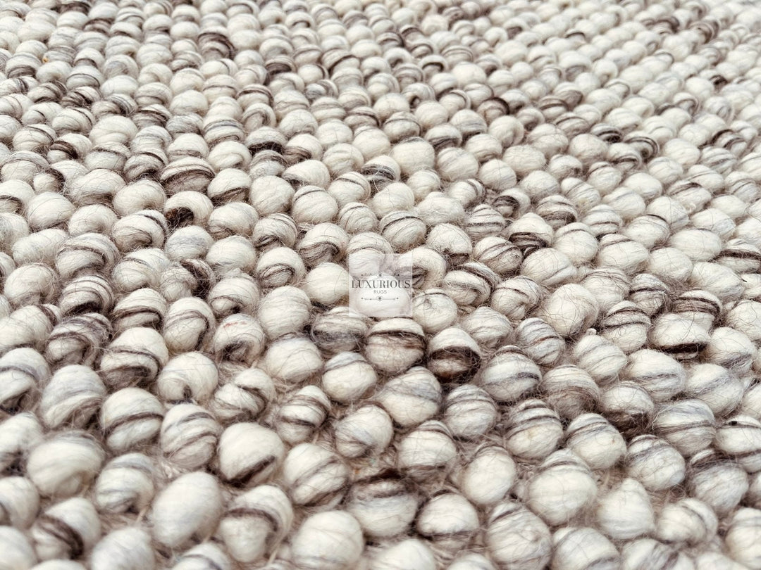 Pebbles Grey Ivory Brown Hand Woven Wool and Cotton Blend Rug