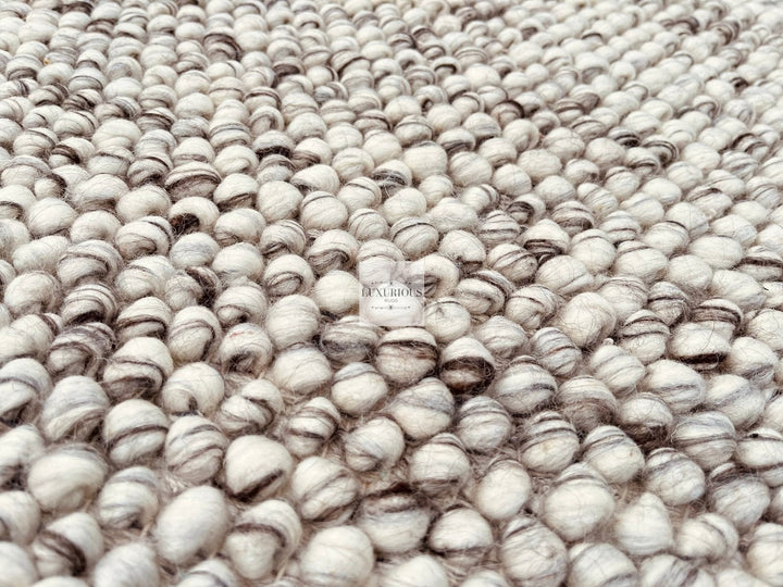 Pebbles Grey Ivory Brown Hand Woven Wool and Cotton Blend Rug