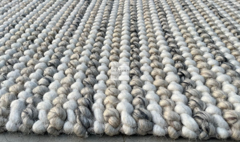 Pebbles Weave Linen Light Grey White Multi Hand Woven Wool and Cotton Blend Rug custom