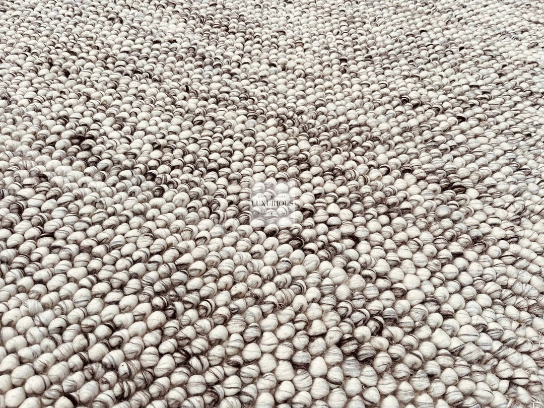 Pebbles Grey Ivory Brown Hand Woven Wool and Cotton Blend Rug