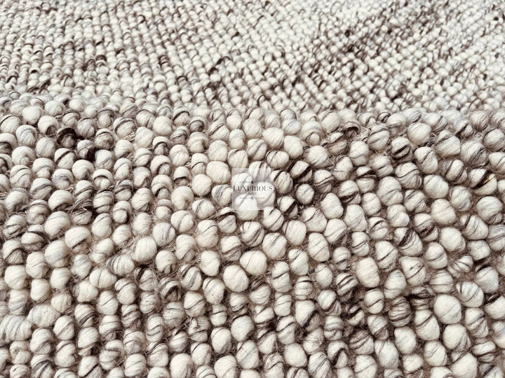 Pebbles Grey Ivory Brown Hand Woven Wool and Cotton Blend Rug