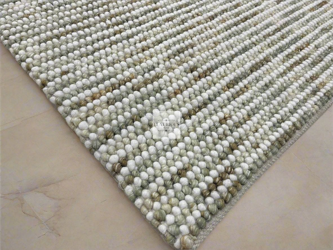 Pebbles Olive Multi Colour Hand-Woven Wool Rug