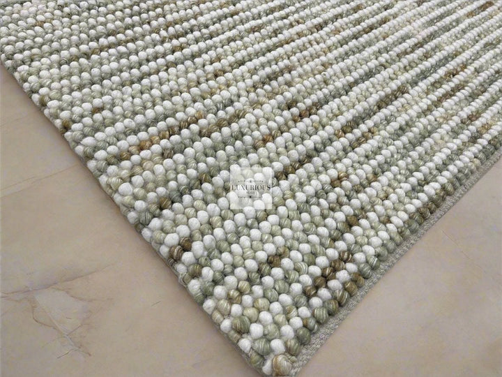 Pebbles Olive Multi Colour Hand-Woven Wool Rug