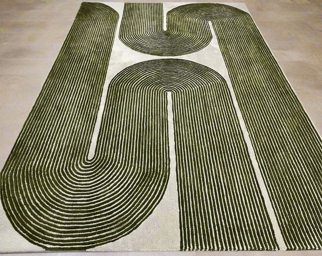 ARIA Viper Modern Rug 100% Wool Green Hand Tufted Rug