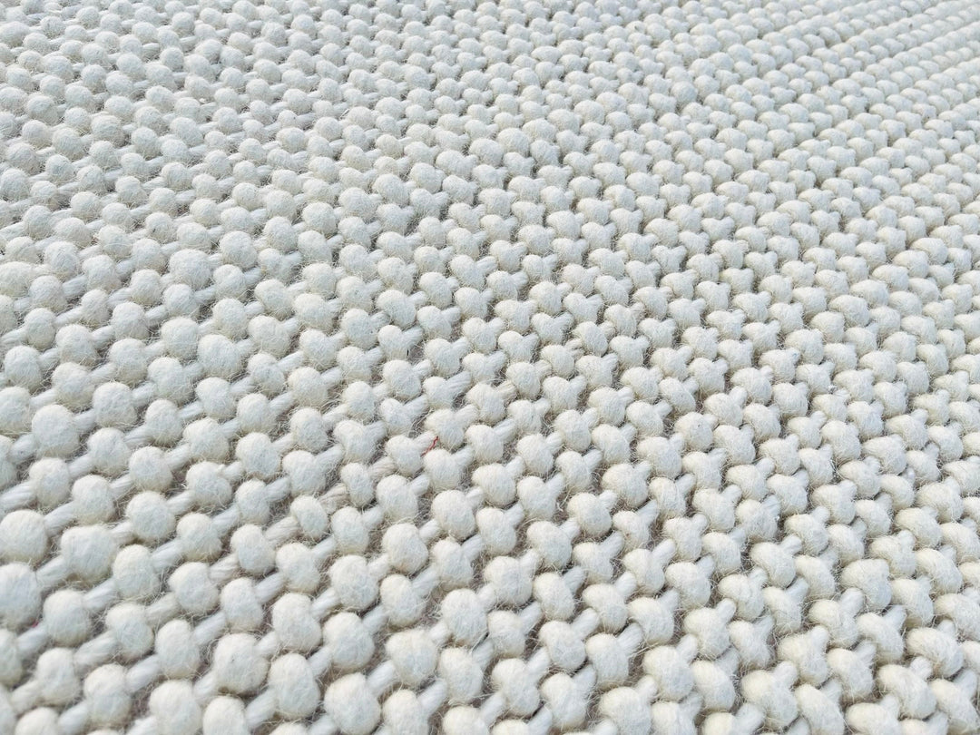 Pebbles Weave White Hand Woven Wool and Cotton Blend Rug custom