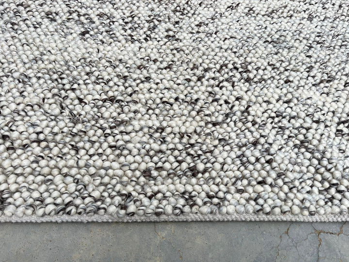Pebbles Grey Ivory Brown Hand Woven Wool and Cotton Blend Rug
