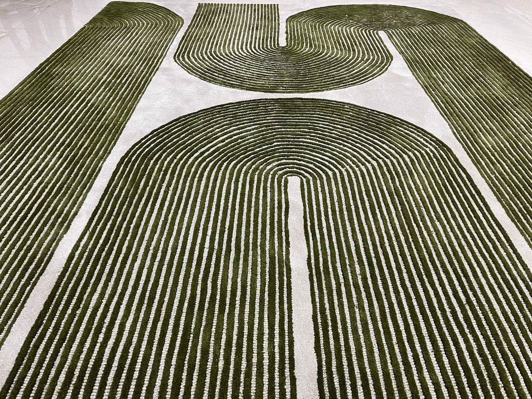 ARIA Viper Modern Rug 100% Wool Green Hand Tufted Rug