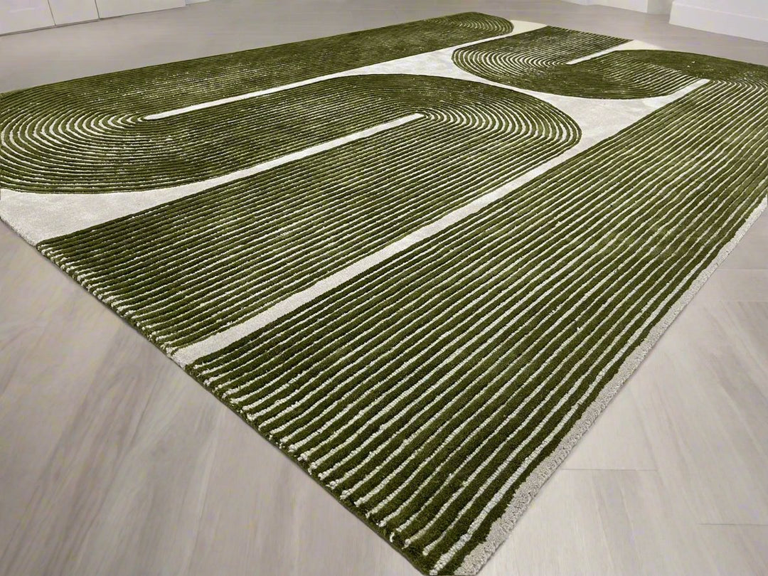ARIA Viper Modern Rug 100% Wool Green Hand Tufted Rug