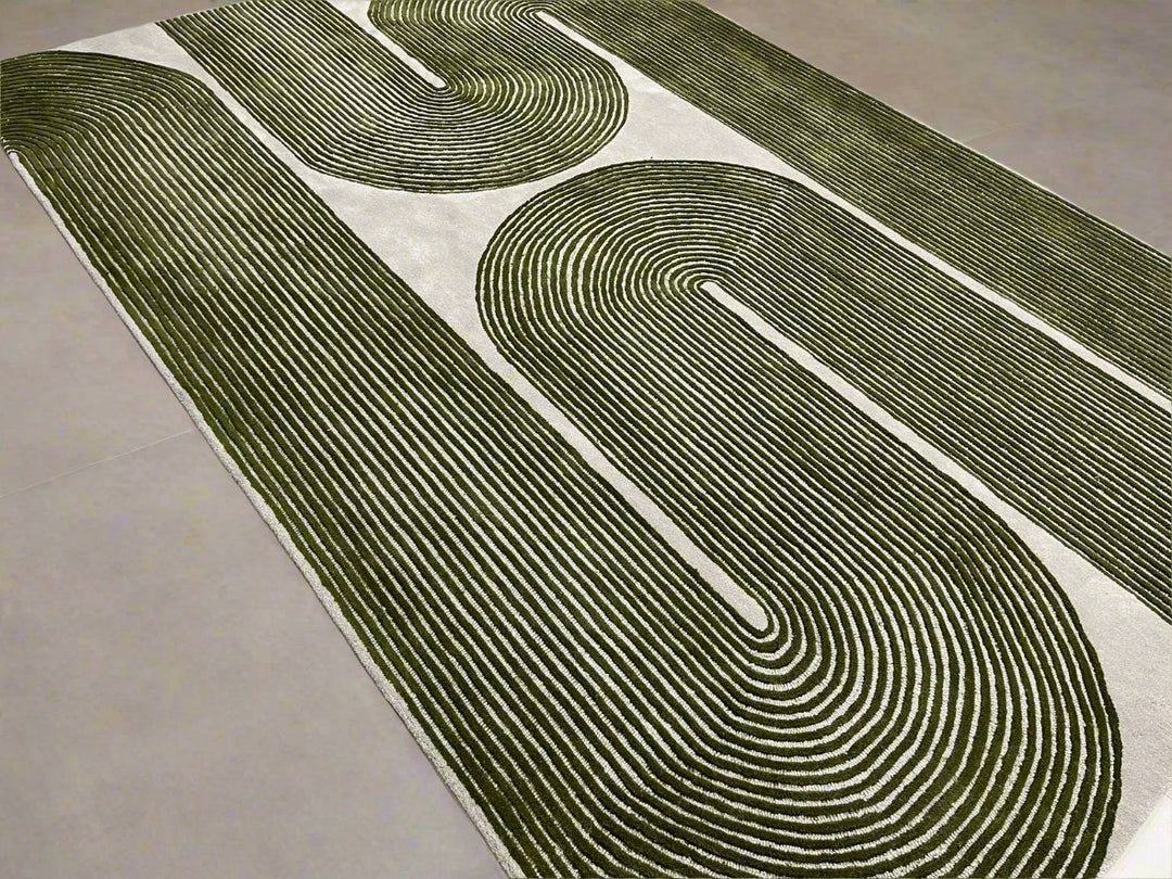 ARIA Viper Modern Rug 100% Wool Green Hand Tufted Rug
