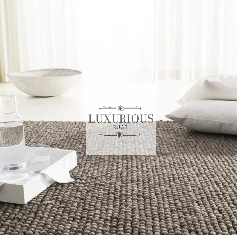 Pebbles Brown Hand Woven Wool and Cotton Blend Rug