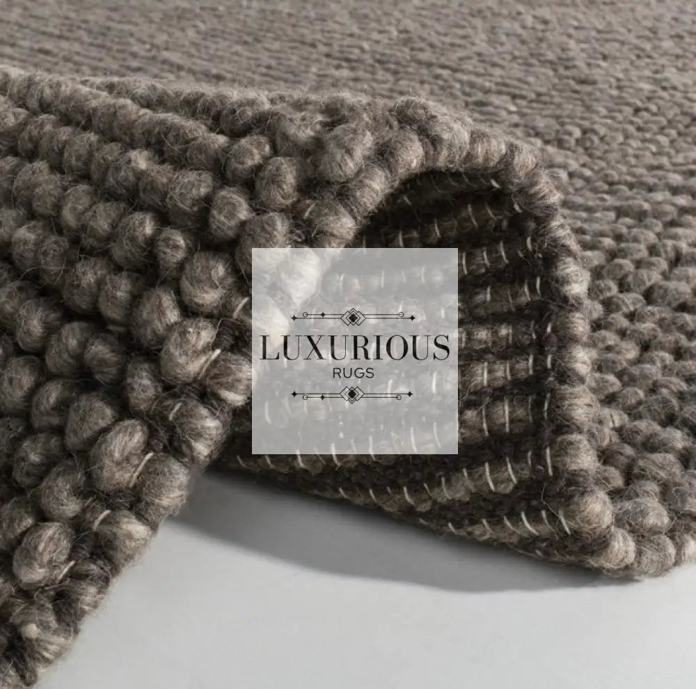 Pebbles Brown Hand Woven Wool and Cotton Blend Rug