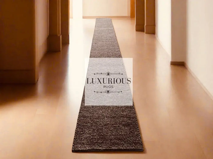 Pebbles Brown Hand Woven Wool and Cotton Blend Rug