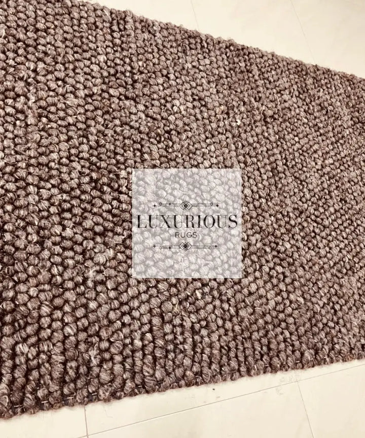 Pebbles Brown Hand Woven Wool and Cotton Blend Rug