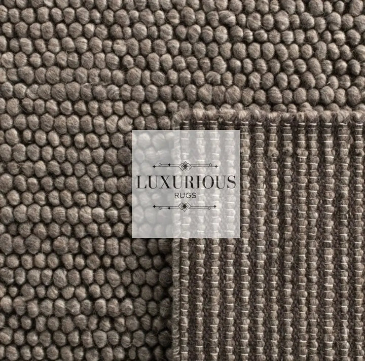 Pebbles Brown Hand Woven Wool and Cotton Blend Rug