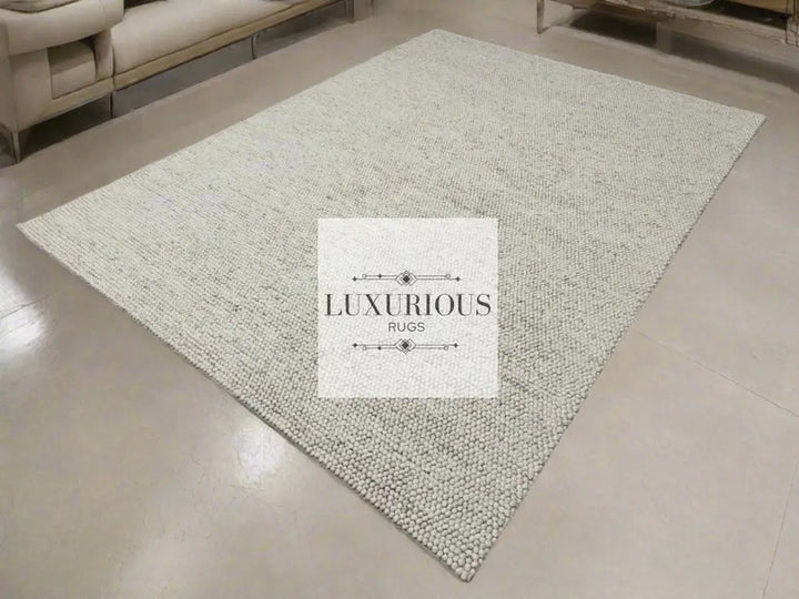 Pebbles Chalk Hand Woven Wool and Cotton Blend Rug