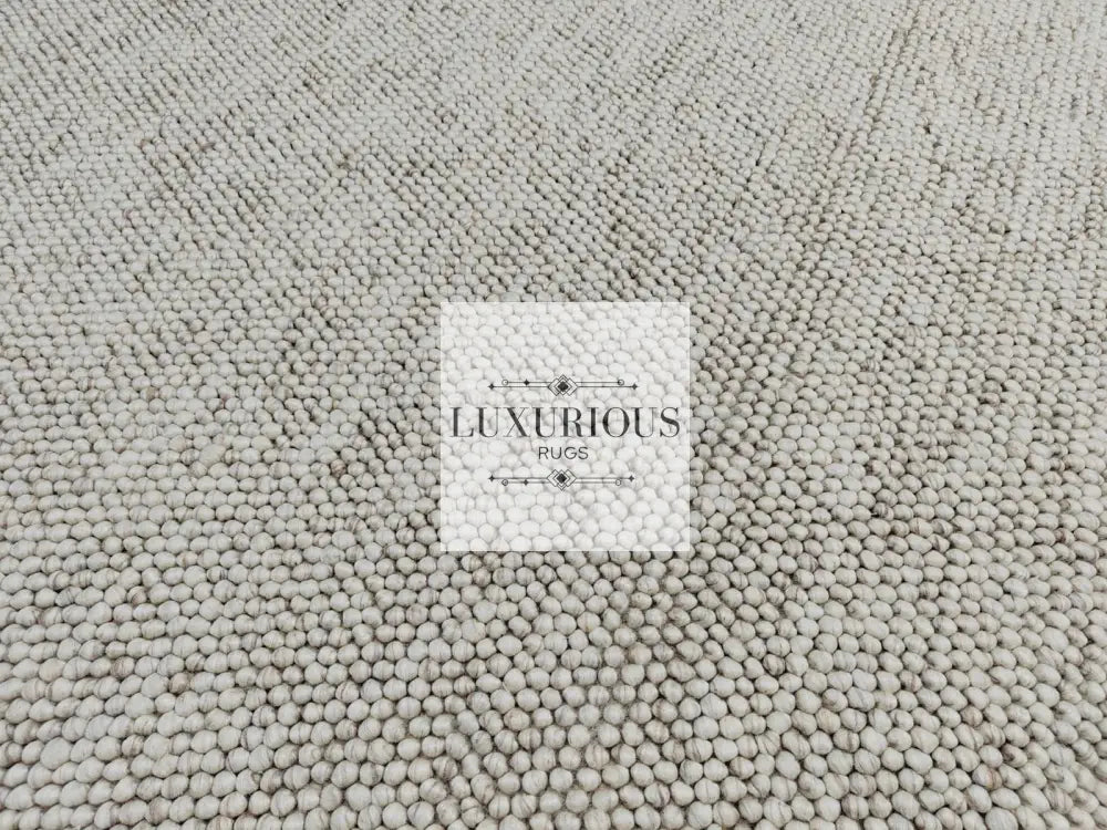 Pebbles Chalk Hand Woven Wool and Cotton Blend Rug