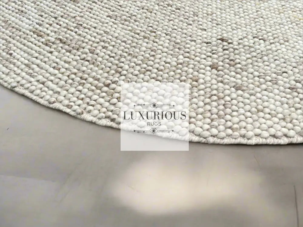 Pebbles Chalk Hand Woven Wool and Cotton Blend Rug