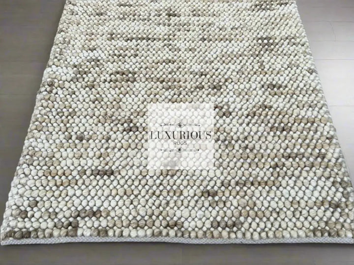 Pebbles Cherry Beige Stone River Hand Woven Wool Rug