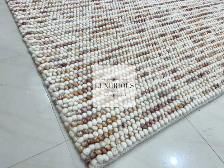 Pebbles Cherry Beige Stone River Hand Woven Wool Rug