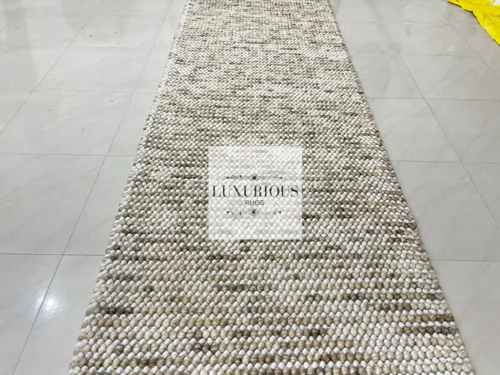 Pebbles Cherry Beige Stone River Hand Woven Wool Rug