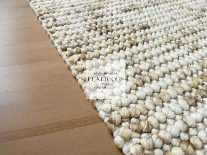 Pebbles Cherry Beige Stone River Hand Woven Wool Rug
