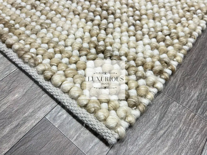 Pebbles Cherry Beige Stone River Hand Woven Wool Rug
