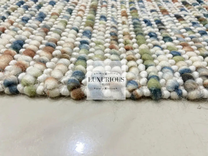 Pebbles Cherry Hand Woven Multi Color Wool and Cotton Blend Rug