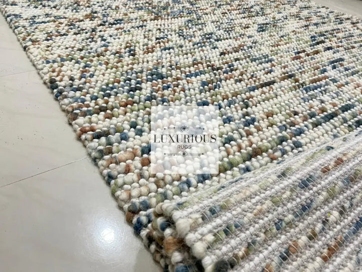 Pebbles Cherry Hand Woven Multi Color Wool and Cotton Blend Rug