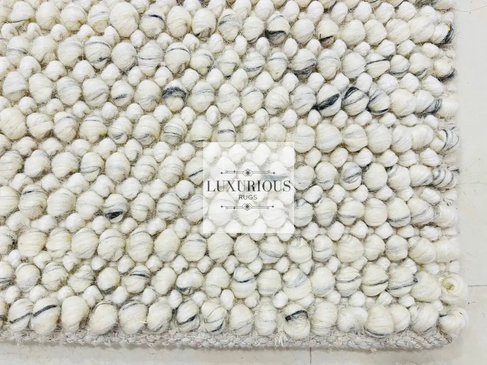 Pebbles Cherry Ice Ivory white Grey Hand-Woven wool Rug