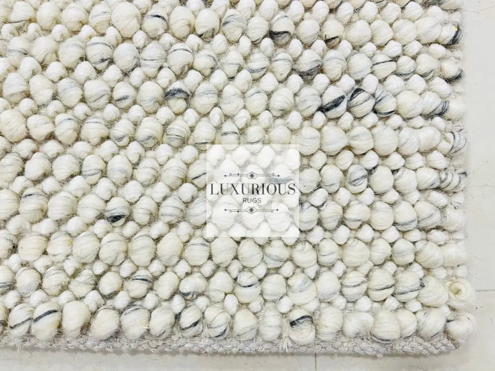 Pebbles Cherry Ice Ivory white Grey Hand-Woven wool Rug