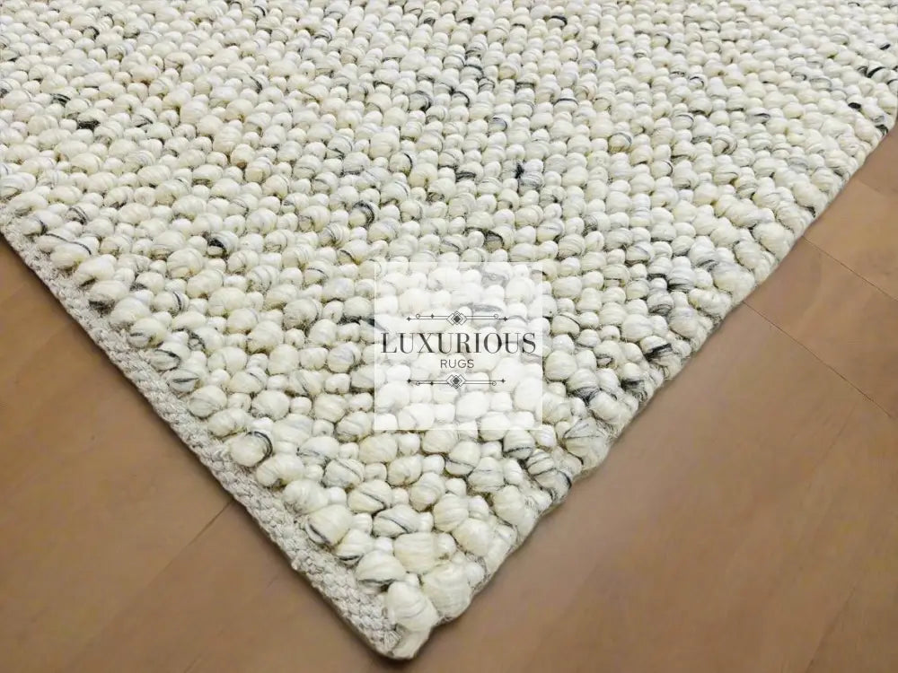 Pebbles Cherry Ice Ivory white Grey Hand-Woven wool Rug