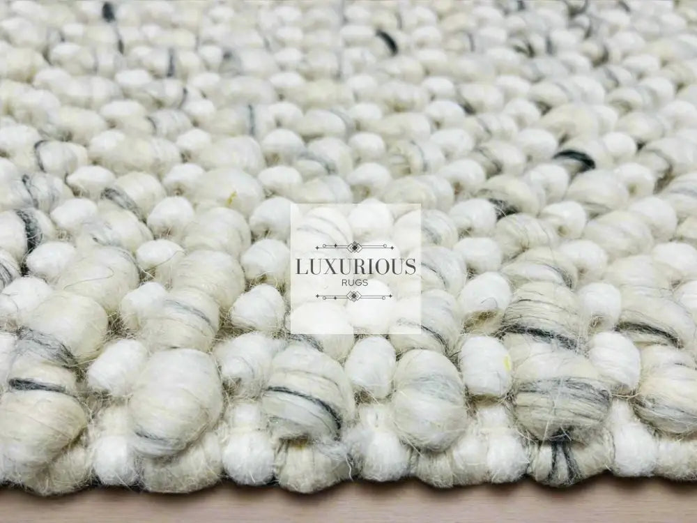 Pebbles Cherry Ice Ivory white Grey Hand-Woven wool Rug