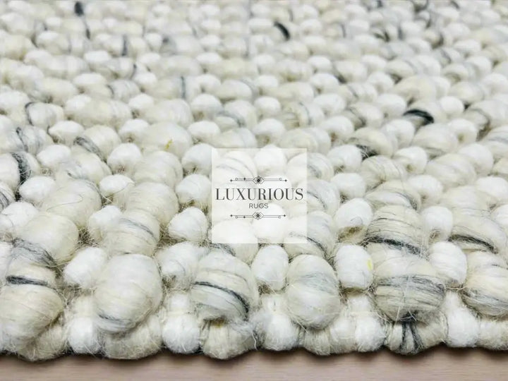 Pebbles Cherry Ice Ivory white Grey Hand-Woven wool Rug